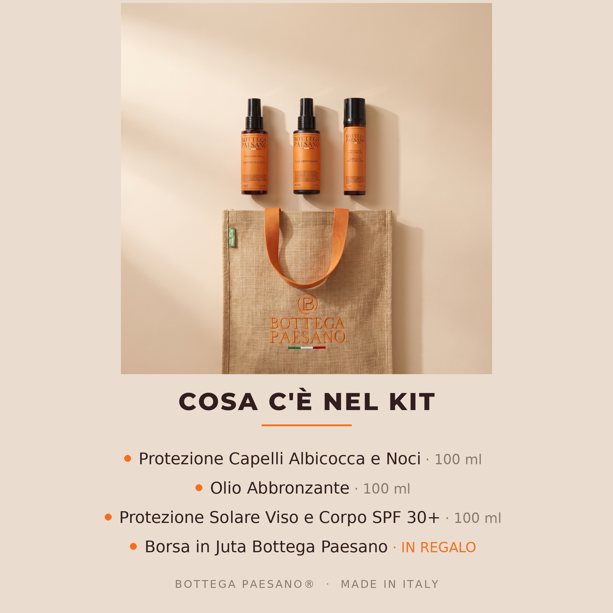 Kit Routine Mare 3 in 1 - cosa contiene il kit: protezione capelli, olio abbronzante, SPF 30+ e borsa in juta