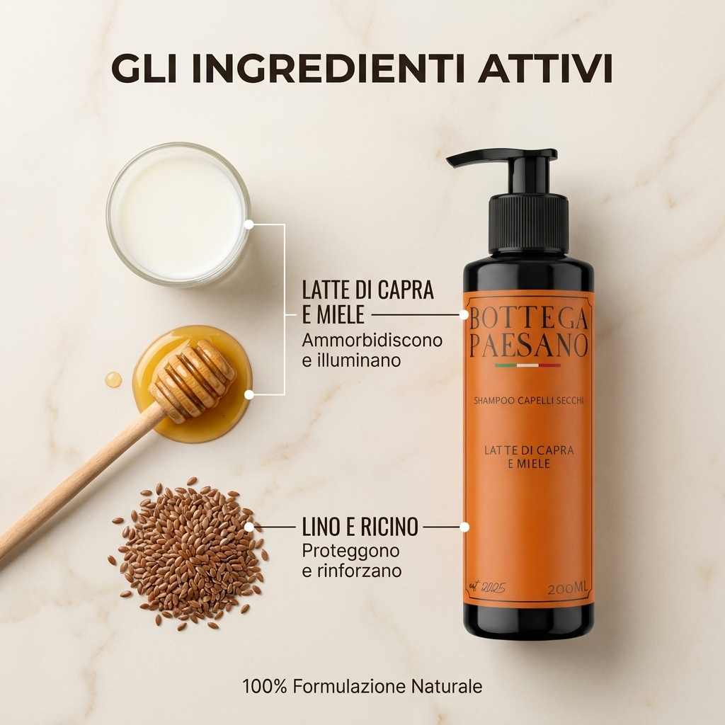 Shampoo Capelli Secchi al Latte di Capra - Ingredienti attivi