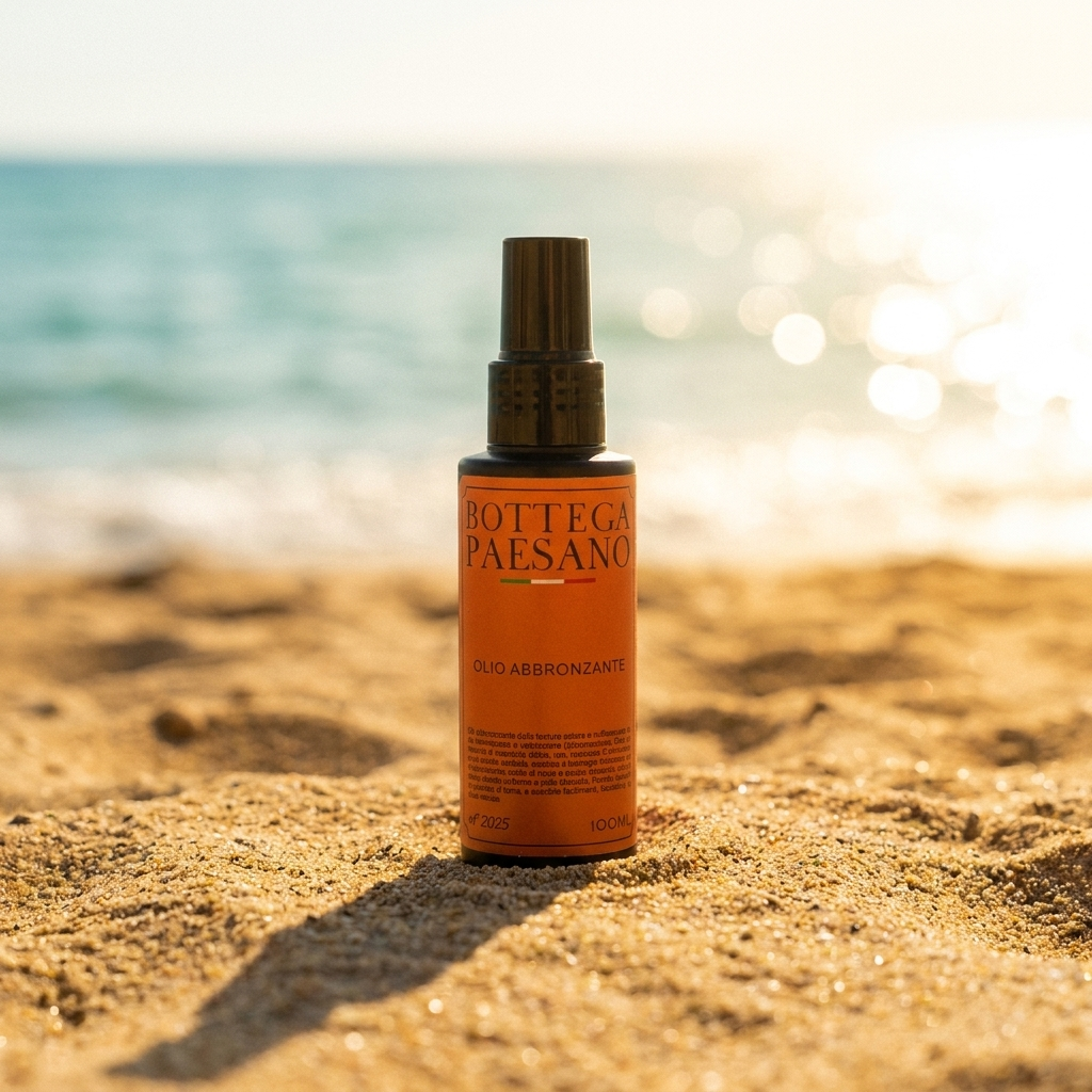 Olio Abbronzante in spiaggia sole mare - Bottega Paesano