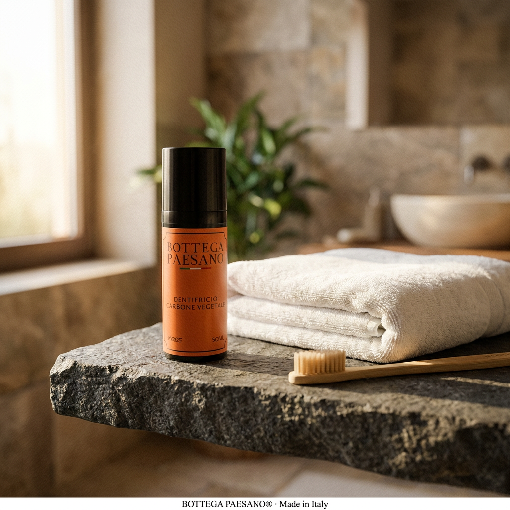 Dentifricio Carbone Vegetale lifestyle bagno - Bottega Paesano