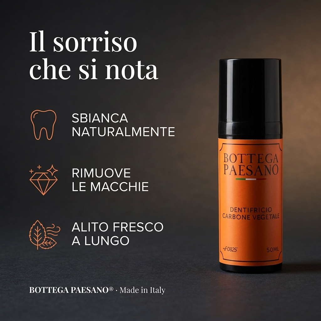 Dentifricio Carbone Vegetale benefici sbianca rimuove macchie - Bottega Paesano