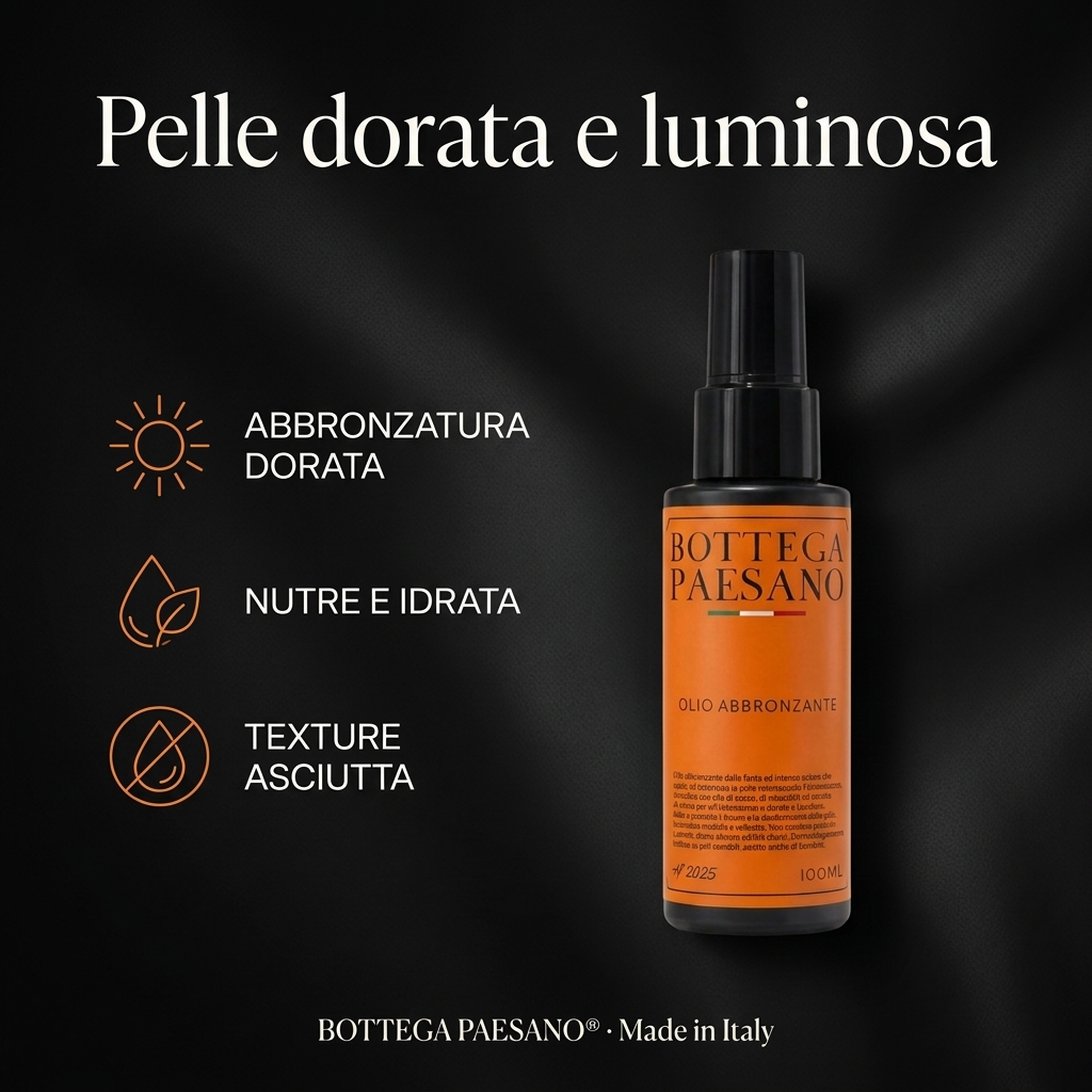Olio Abbronzante benefici abbronzatura dorata nutre - Bottega Paesano