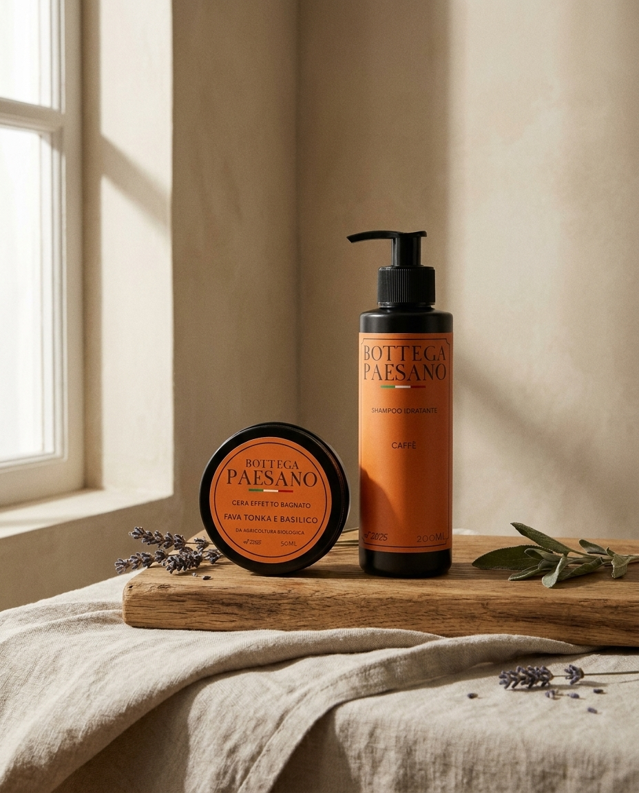 Collezione Kit e Combo Bottega Paesano — still life naturale con set prodotti, made in Italy