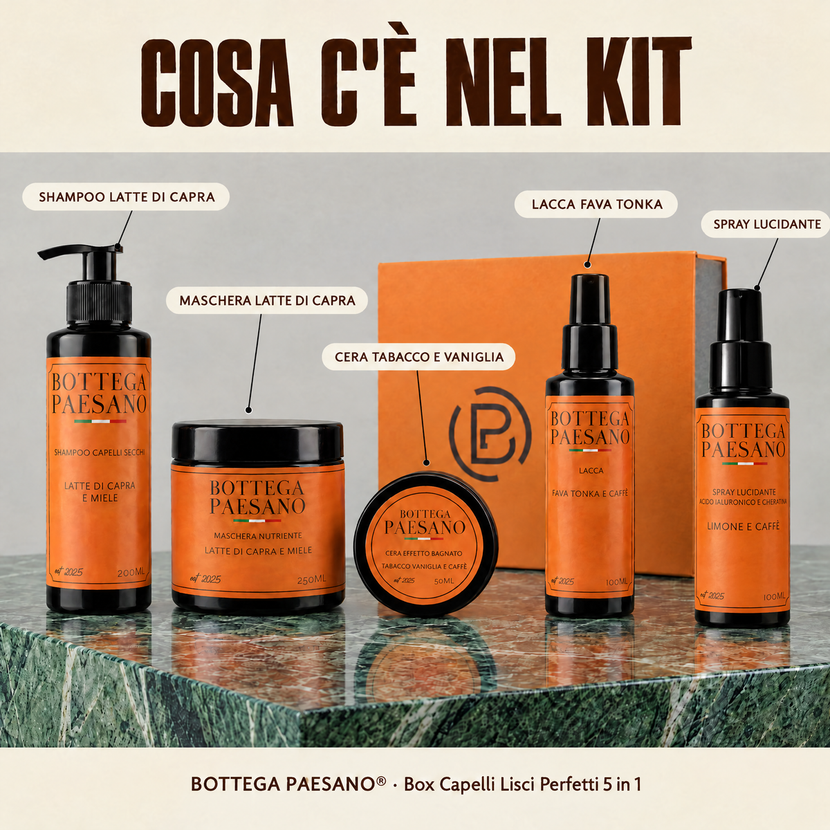 Cosa c'è nel Box Capelli Lisci Perfetti 5 in 1 Bottega Paesano