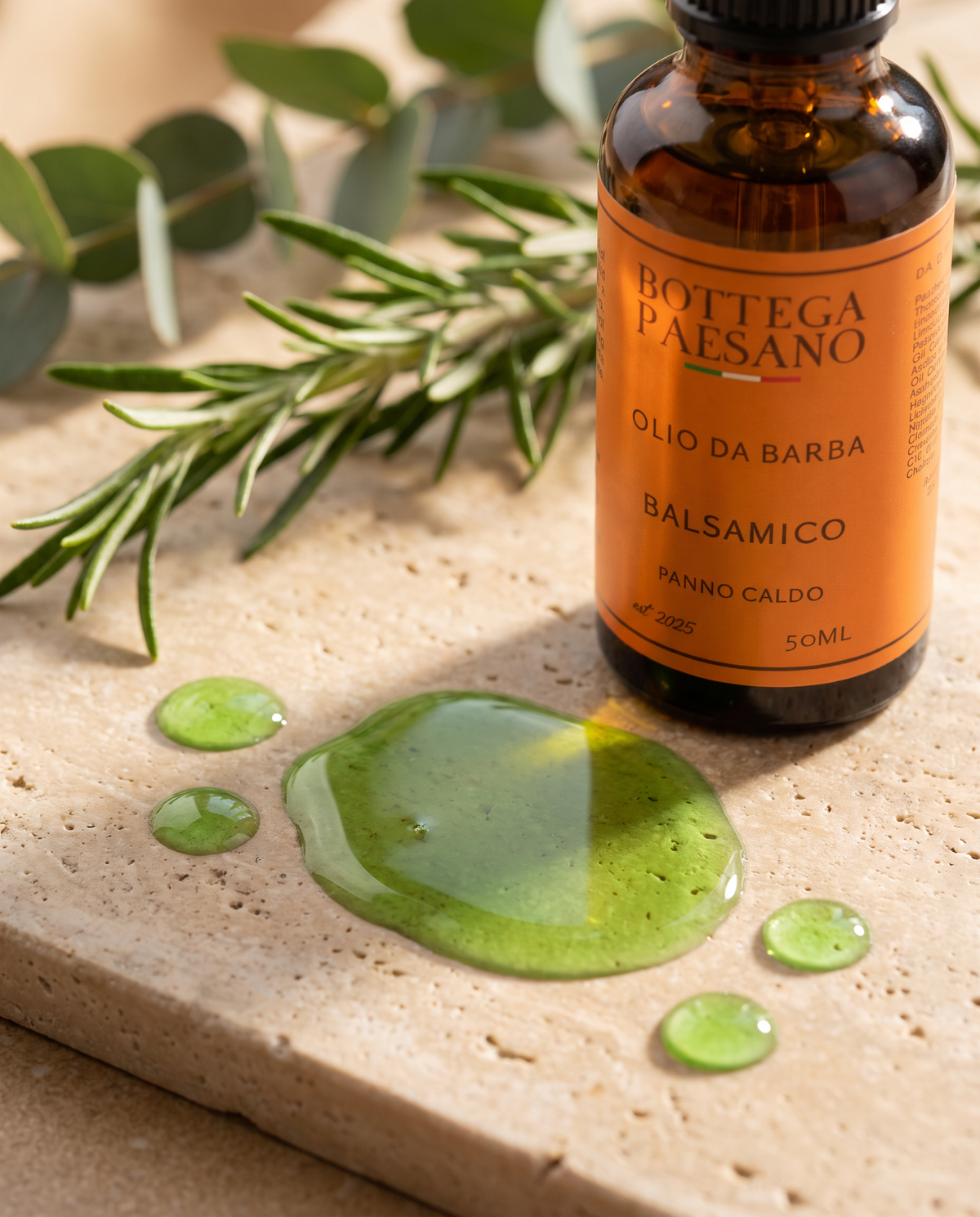 Olio da Barba Panno Caldo: la texture, olio verde — Bottega Paesano