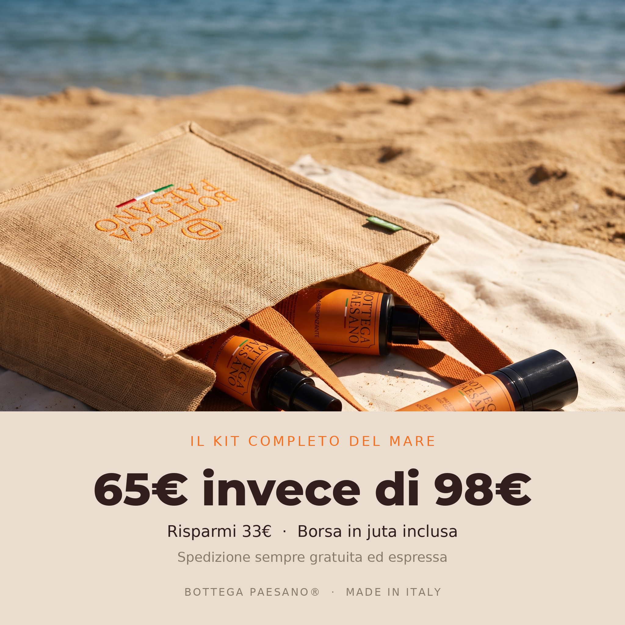 Kit Routine Mare 3 in 1 a 65 euro invece di 98 euro con borsa in juta inclusa