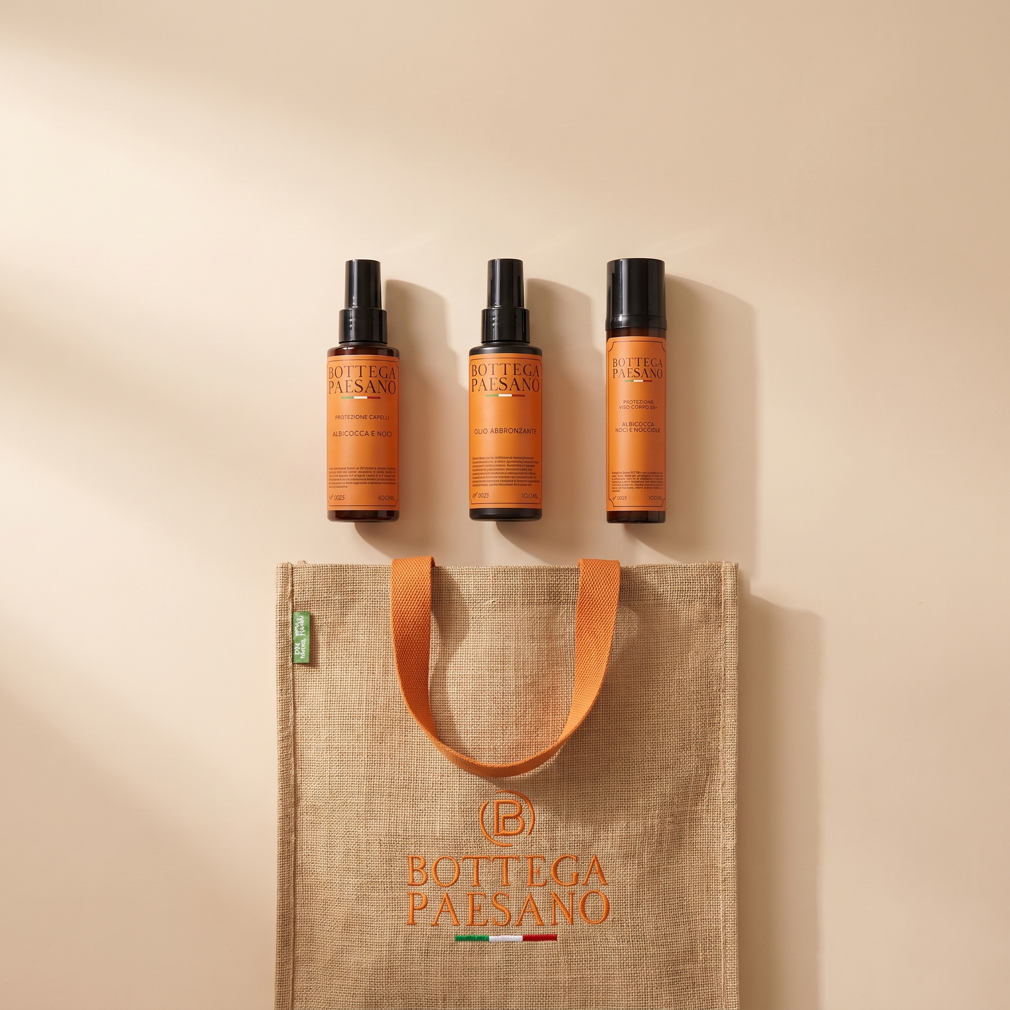 Kit Routine Mare 3 in 1 - flat lay dall'alto dei tre solari Bottega Paesano