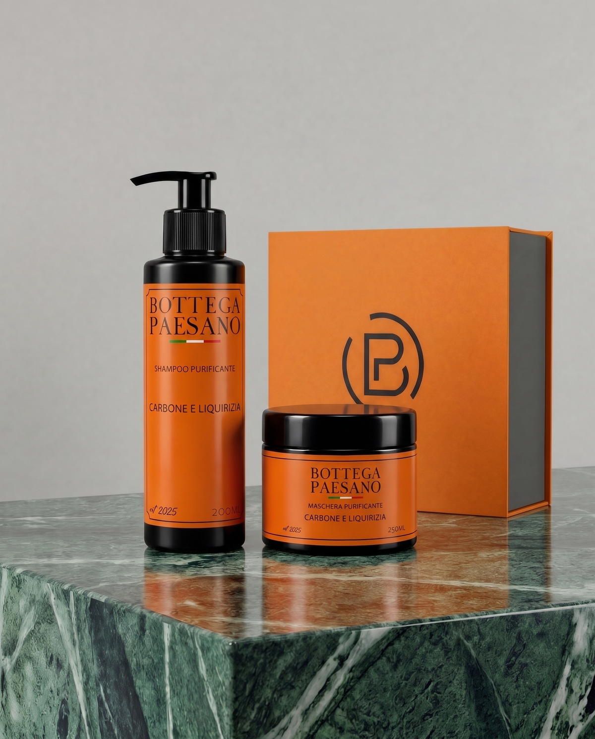 Box Capelli Lisci 2 in 1 Bottega Paesano: Shampoo e Maschera Purificante Carbone e Liquirizia